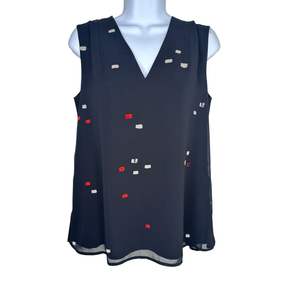 GREY Jason Wu Black Abstract Print V-Neck Sleeveless Blouse Top SZ 6 Office